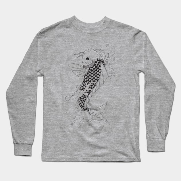 Koi Fish Swimming Up Stream Irezumi Tattoo Design Long Sleeve T-Shirt by 5sizes2small